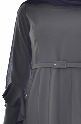 فستان بتصميم أكمام واسعة وحزام للخصر 1083-03لون اخضر كاكي داكن 1083-03