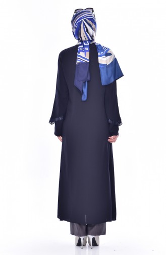 Abaya a Fermeture et Paillette 1022-02 Bleu Marine 1022-02