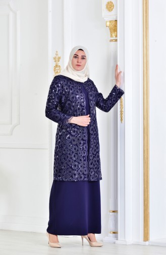 Große Größe Abendkleid 2er Sets 6134-03 Dunkelblau 6134-03