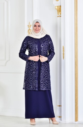 Große Größe Abendkleid 2er Sets 6134-03 Dunkelblau 6134-03