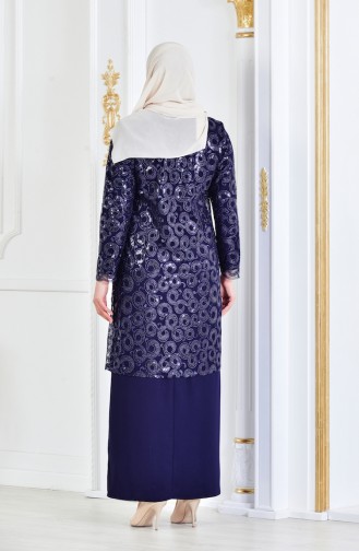 Robe de Soirée Deux Pieces Grande Taille 6134-03 Bleu Marine 6134-03