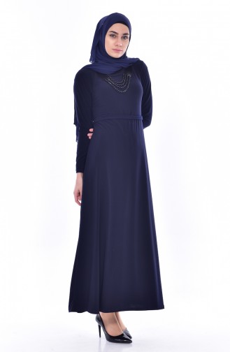 Navy Blue Hijab Dress 5154-02