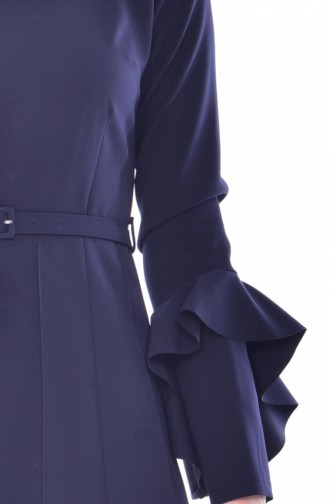 فستان بتصميم أكمام واسعة وحزام للخصر 1083-01 لون كحلي 1083-01