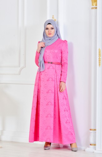 Jacquard Kleid mit Gürtel 3028-02 Pink 3028-02