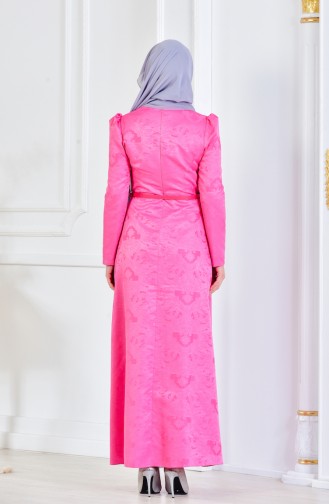 Jacquard Kleid mit Gürtel 3028-02 Pink 3028-02