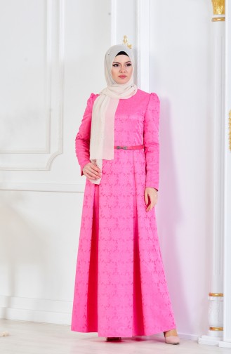 Jacquard Kleid mit Gürtel 3028A-01 Pink 3028A-01
