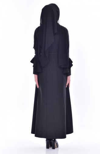 Kolu Volanlı Kemerli Elbise 1083-04 Siyah