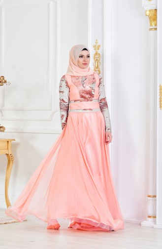Salmon Hijab Evening Dress 1713221-04