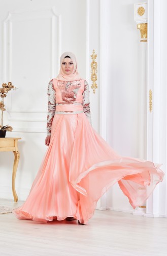 Salmon Hijab Evening Dress 1713221-04