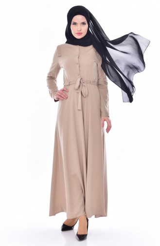 Beige Hijab Dress 1175-09