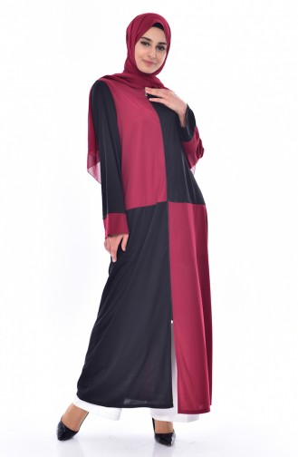 Patchwork Abaya mit Reißverschluss 3312-04 Weinrot 3312-04