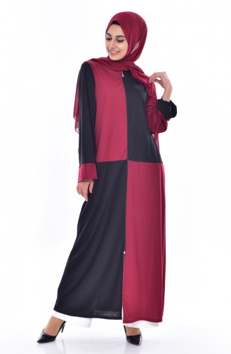 Patchwork Abaya mit Reißverschluss 3312-04 Weinrot 3312-04