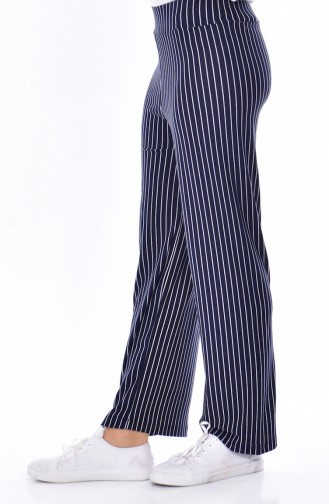 Striped Pants Trousers 4066-02 Navy Blue 4066-02