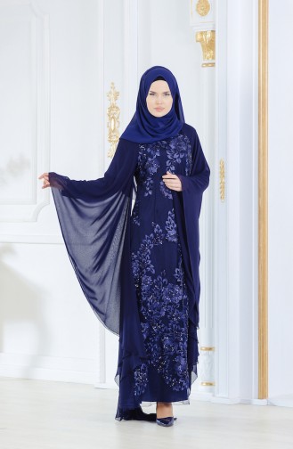 Pul Payetli Abiye Elbise 52693-05 Lacivert
