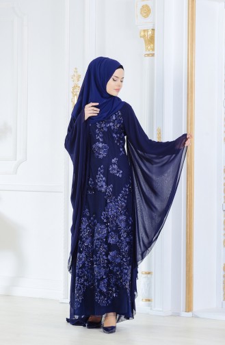 Pul Payetli Abiye Elbise 52693-05 Lacivert