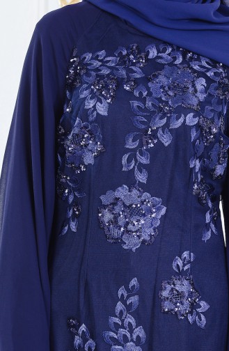 Pul Payetli Abiye Elbise 52693-05 Lacivert