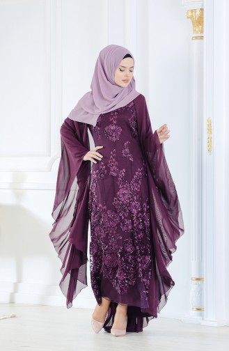 Pul Payetli Abiye Elbise 52693-06 Mürdüm