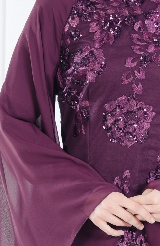 Pul Payetli Abiye Elbise 52693-06 Mürdüm
