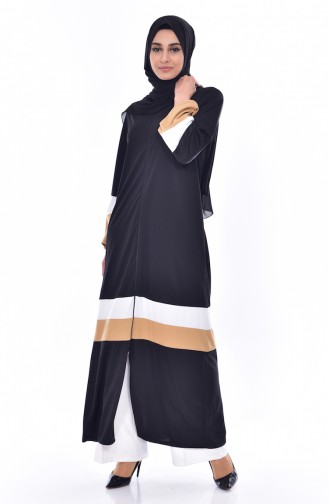 Patchwork Abaya mit Reißverschluss 3311-01 Schwarz Beige 3311-01