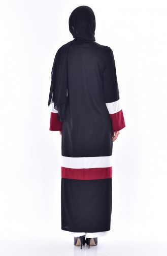 Abaya Garnie a Fermeture 3311-05 Noir Bordeaux 3311-05