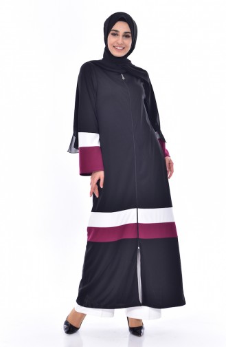 Patchwork Abaya mit Reißverschluss 3311-04 Schwarz Zwetschge 3311-04