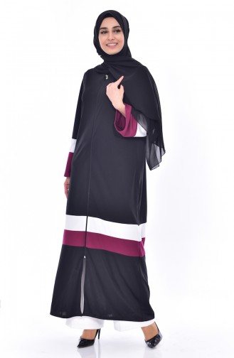 Patchwork Abaya mit Reißverschluss 3311-04 Schwarz Zwetschge 3311-04