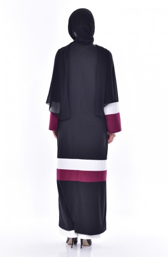 Striped Zippered Abaya 3311-04 Black Plum 3311-04