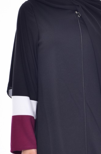 Abaya Garnie a Fermeture 3311-04 Noir Plum 3311-04