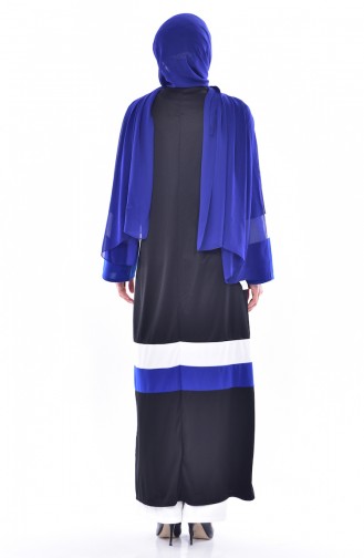 Abaya Garnie a Fermeture 3311-03 Noir Bleu Roi 3311-03