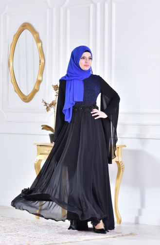 Robe de Soirée a Dentelle 1713212-01 Noir Bleu Roi 1713212-01