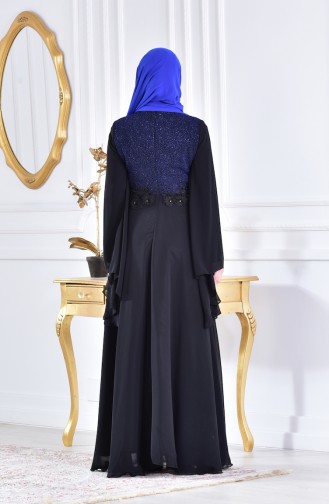 Robe de Soirée a Dentelle 1713212-01 Noir Bleu Roi 1713212-01