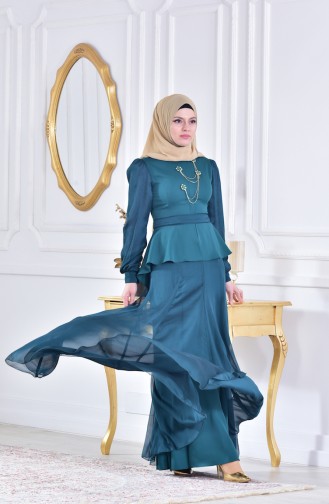 Green Hijab Evening Dress 1413605-01