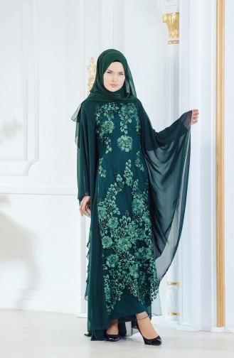 Emerald Green Hijab Evening Dress 52693-07