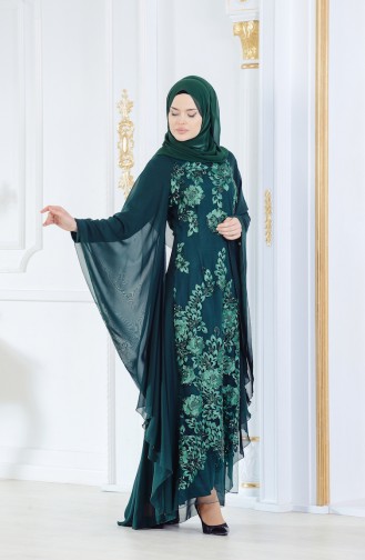 Emerald Green Hijab Evening Dress 52693-07