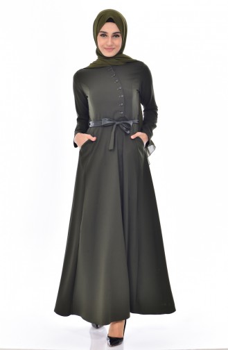 Dark Khaki Hijab Dress 1076-08