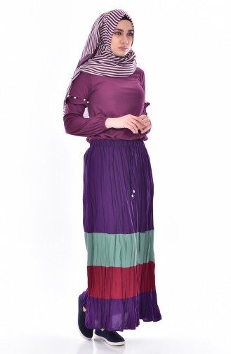 Purple Wrinkle Look Skirt and Pants 1090-06