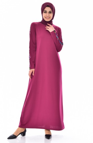 فستان بتصميم مخطط على الاكمام 99144-02 لون خمري 99144-02