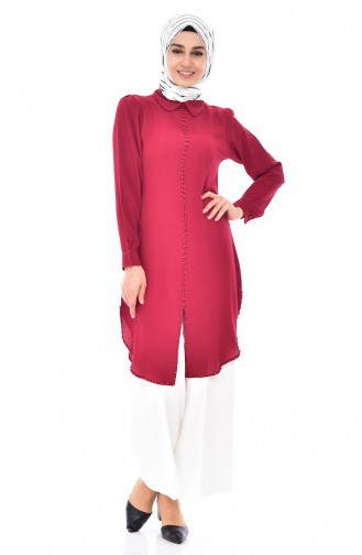 Bebe Collar with Pearl Tunic 4910-03 Claret Red 4910-03