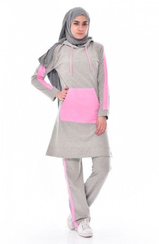 Hooded Tracksuit Suit 18063-08 Gray Pink 18063-07