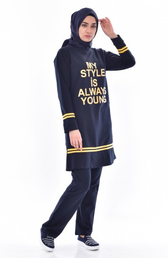 Zippered Tracksuit Suit 18070-05 Navy Blue Mustard 18070-05