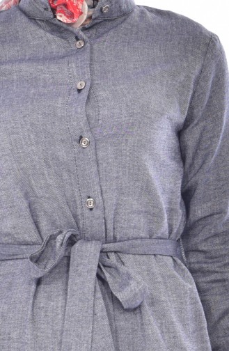 Düğmeli Kuşaklı Tunik 3030-03 Lacivert