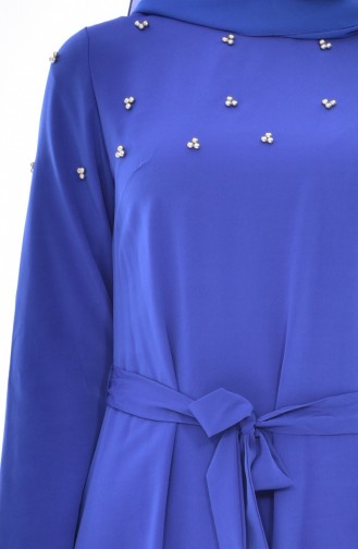إيليف سو فستان مزين بتفاصيل من اللؤلؤ وحزام خصر 1225-04 لون ازرق 1225-04