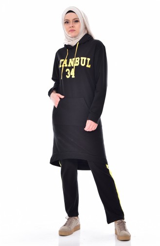 Hooded Tracksuit Suit 18053-03 Black Yellow 18053-03