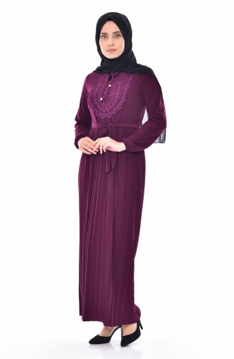 Dantelli Piliseli Elbise 5116-09 Açık Mor