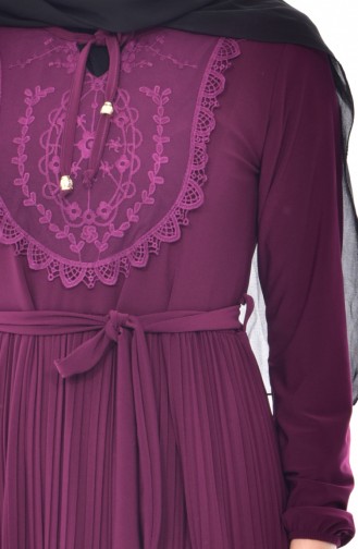 Dantelli Piliseli Elbise 5116-09 Açık Mor