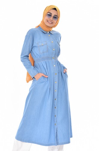 Longue Tunique Jean a Boutons 4234-02 Bleu Jean 4234-02
