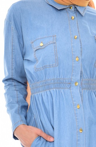 Longue Tunique Jean a Boutons 4234-02 Bleu Jean 4234-02