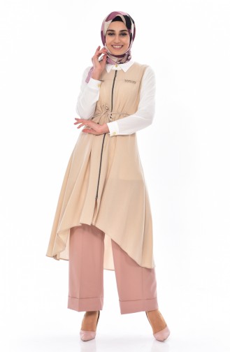 Gilet Asymétrique a Fermeture 4735A-03 Creme Foncé 4735A-03