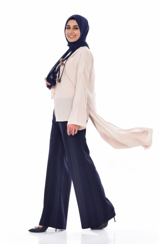 Ensemble Deux Pieces Tunique Pantalon avec Collier 1827940-01 Beige Bleu marine 1827940-01