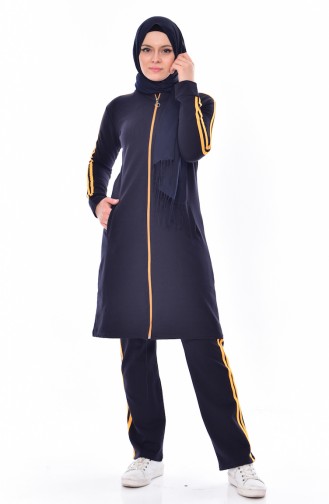 Zippered Tracksuit Suit 18068-07 Navy Blue Mustard 18068-07
